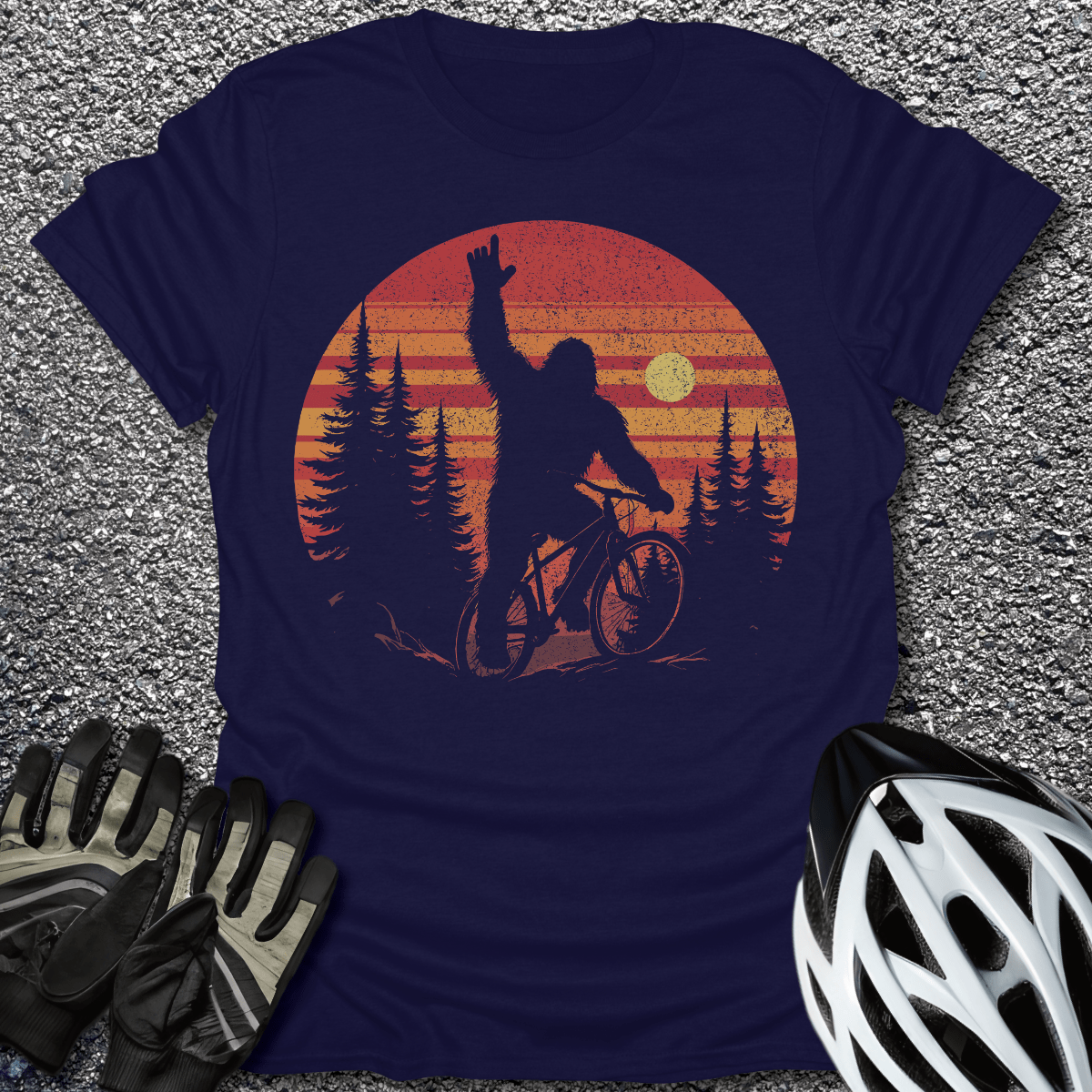 Bigfoot At Sunset T-Shirt in Navy / S from CycleTees