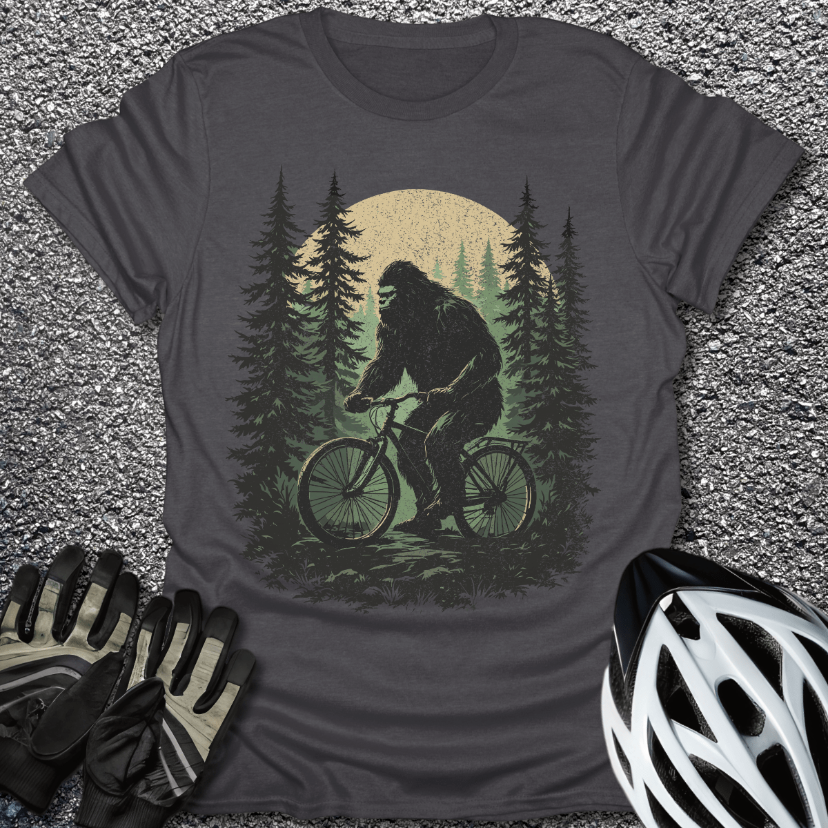 Bigfoot In Forest T-Shirt in Dark Heather / S from CycleTees