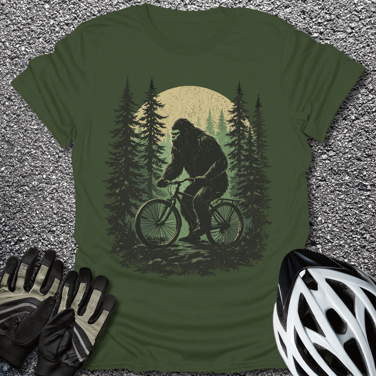 Bigfoot In Forest T-Shirt in Military Green / S from CycleTees