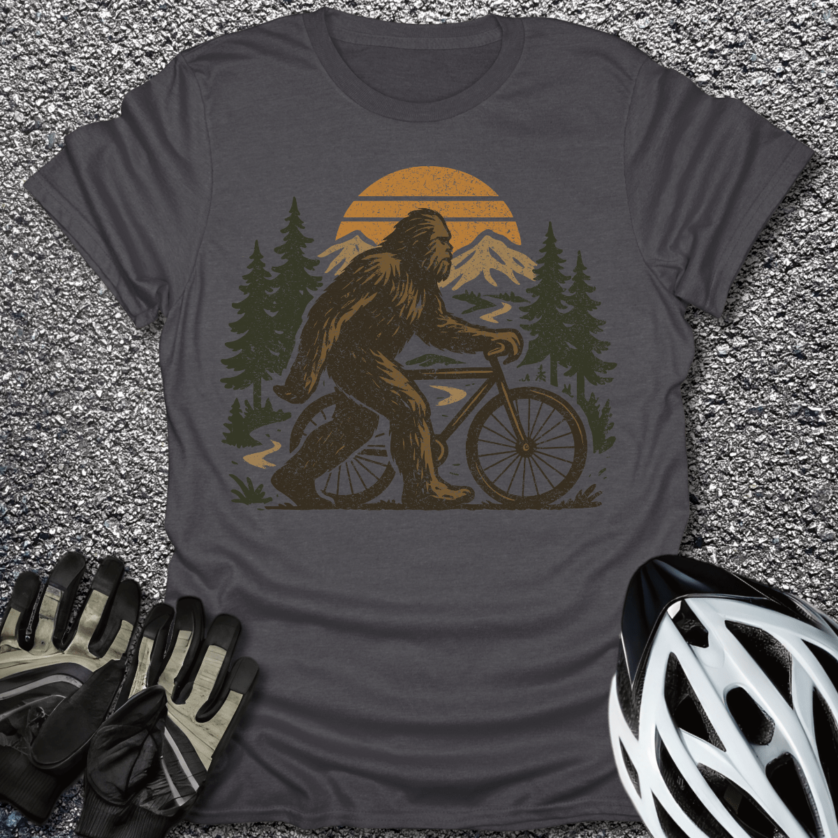Bigfoot In Mountain T-Shirt in Dark Heather / S from CycleTees