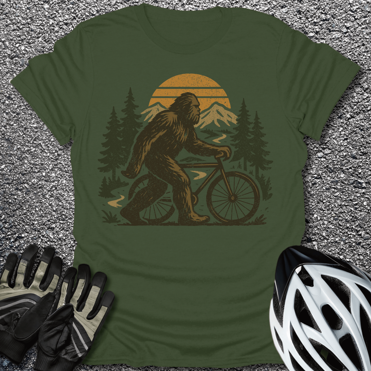 Bigfoot In Mountain T-Shirt in Military Green / S from CycleTees