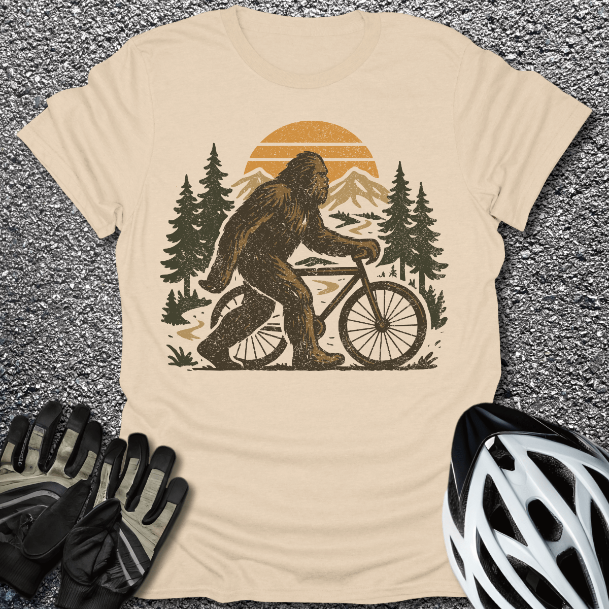 Bigfoot In Mountain T-Shirt in Sand / S from CycleTees