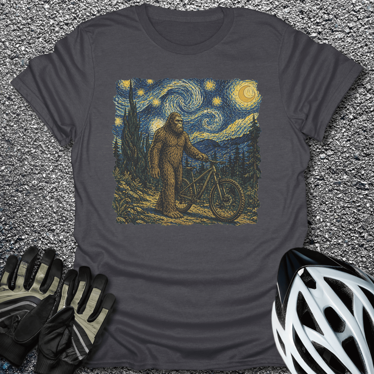 Bigfoot Starry Night T-Shirt in Dark Heather / S from CycleTees