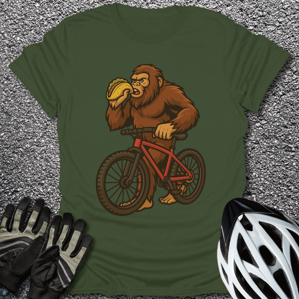 Bigfoot & Taco T-Shirt in Military Green / S from CycleTees