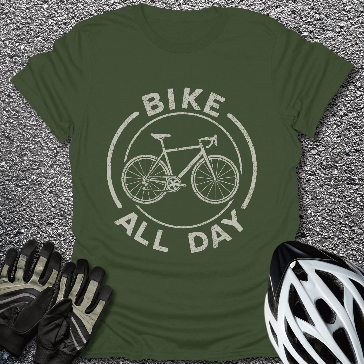 Bike All Day T-Shirt in Military Green / S from CycleTees