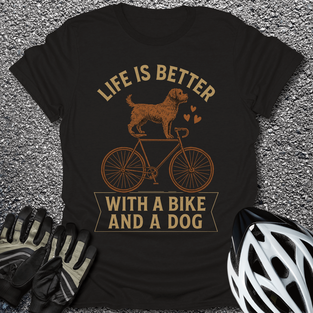 Bike and Dog T-Shirt in Black / S from CycleTees