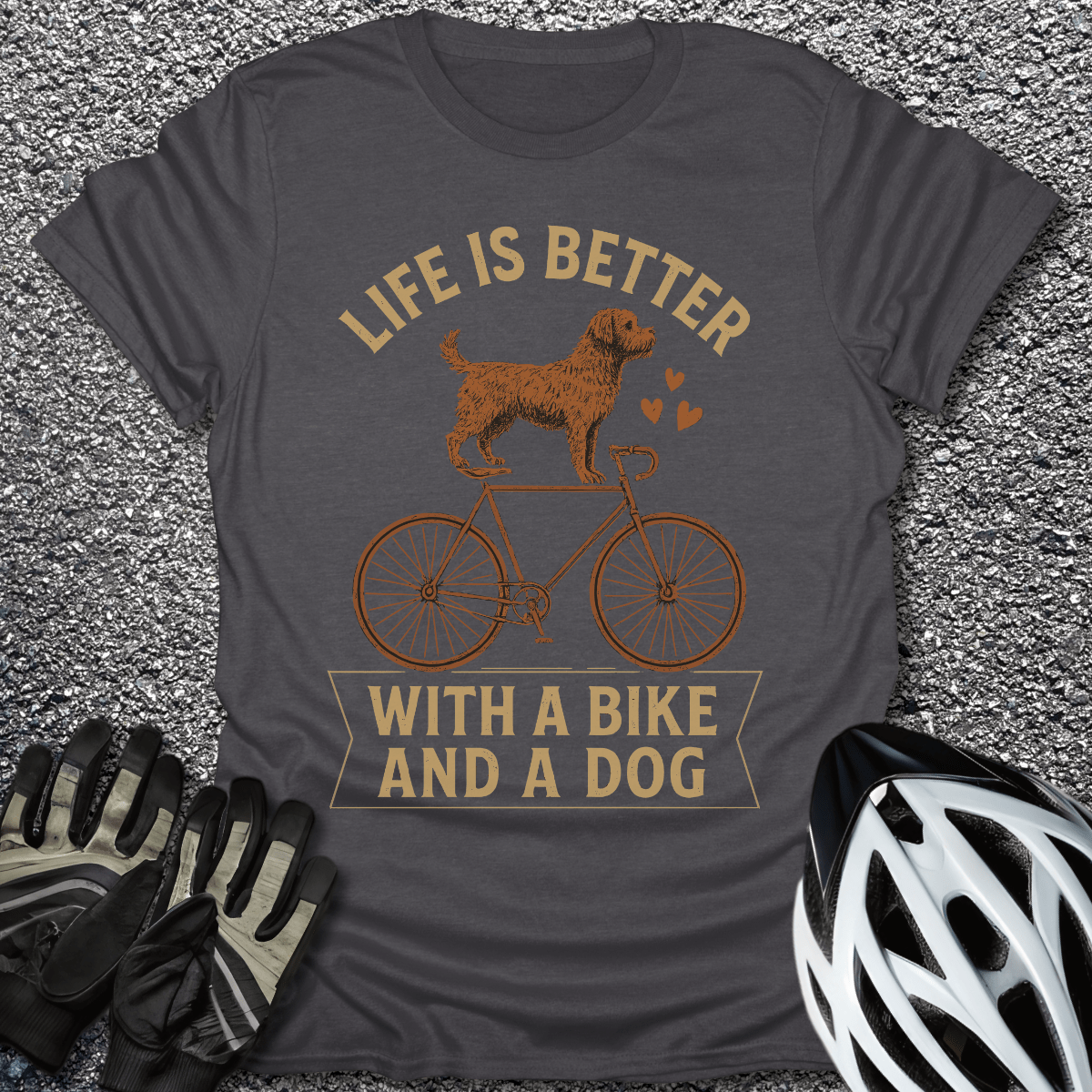 Bike and Dog T-Shirt in Dark Heather / S from CycleTees