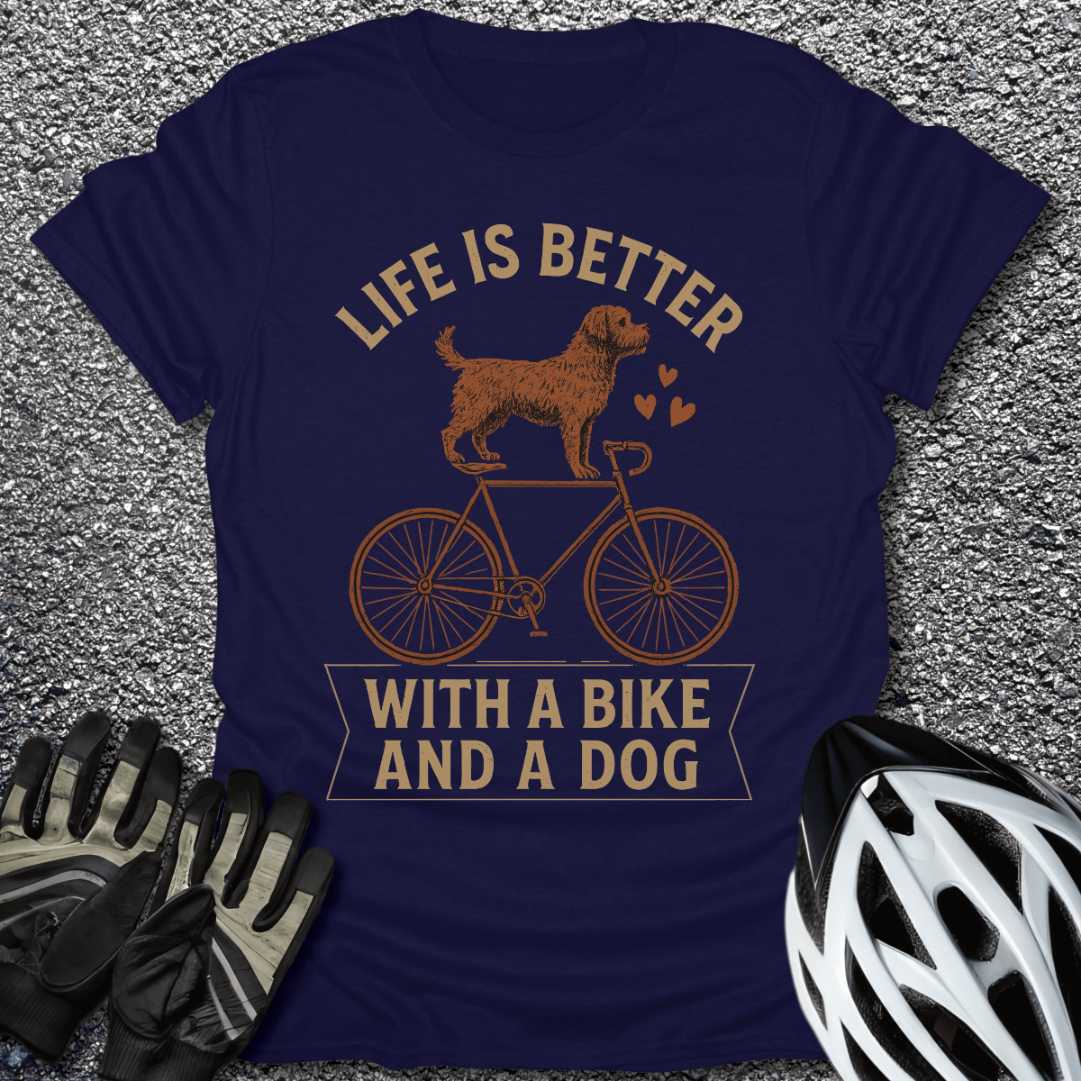 Bike and Dog T-Shirt in Navy / S from CycleTees