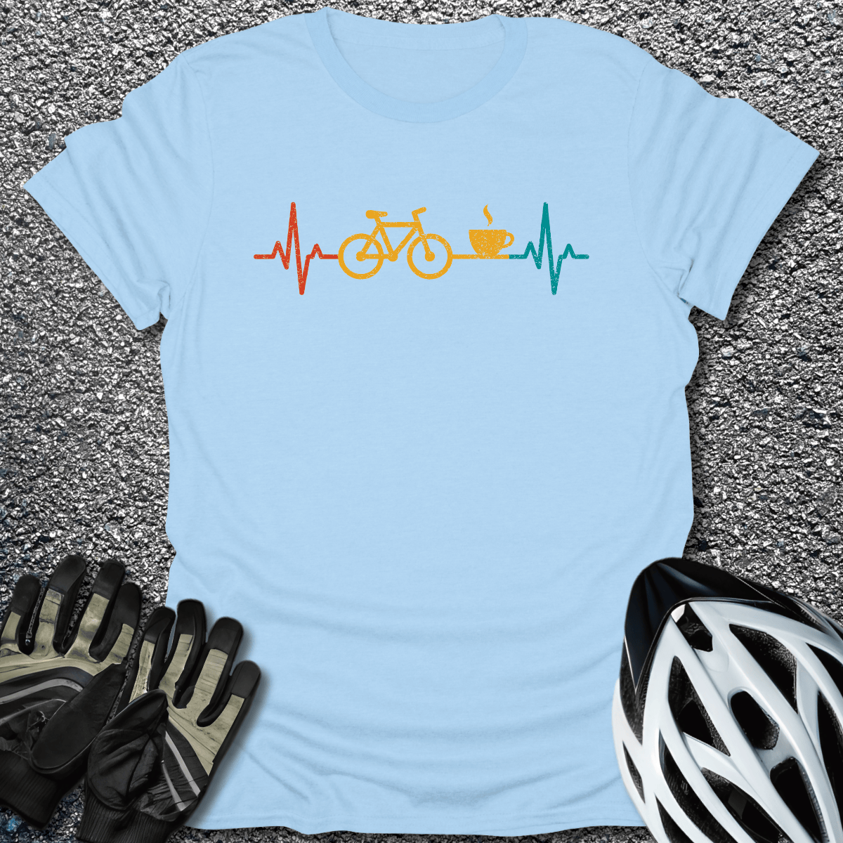 Bike & Coffee Pulse T-Shirt in Light Blue / S from CycleTees