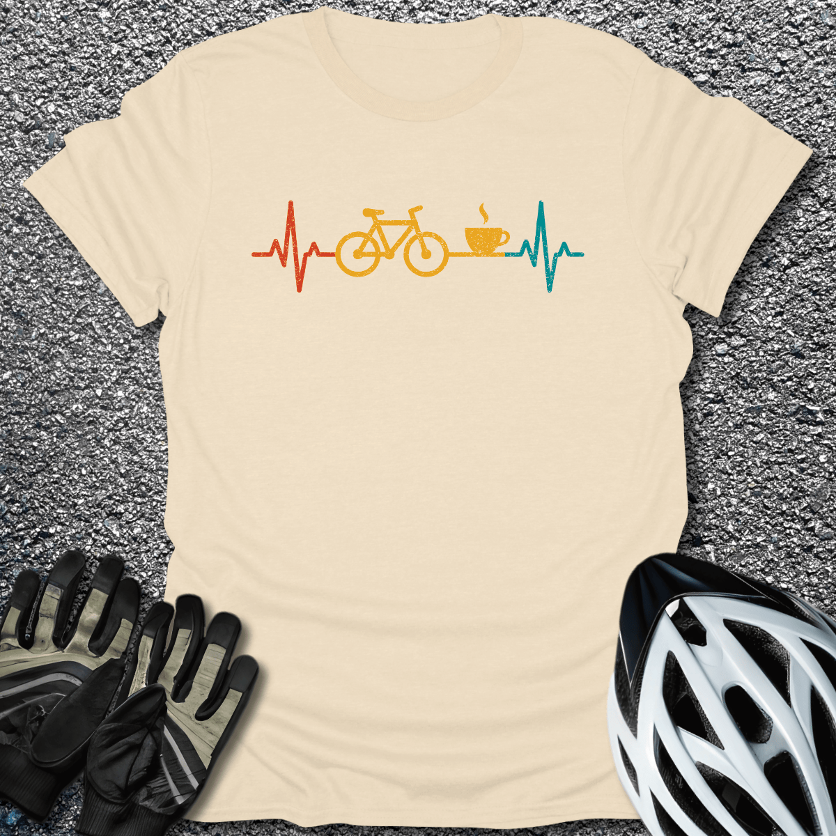 Bike & Coffee Pulse T-Shirt in Natural / S from CycleTees