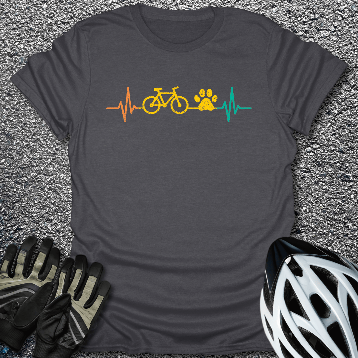 Bike & Dog Pulse T-Shirt in Dark Heather / S from CycleTees