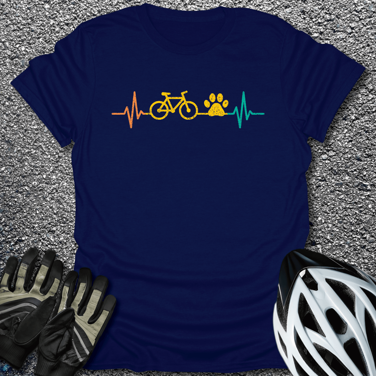 Bike & Dog Pulse T-Shirt in Navy / S from CycleTees