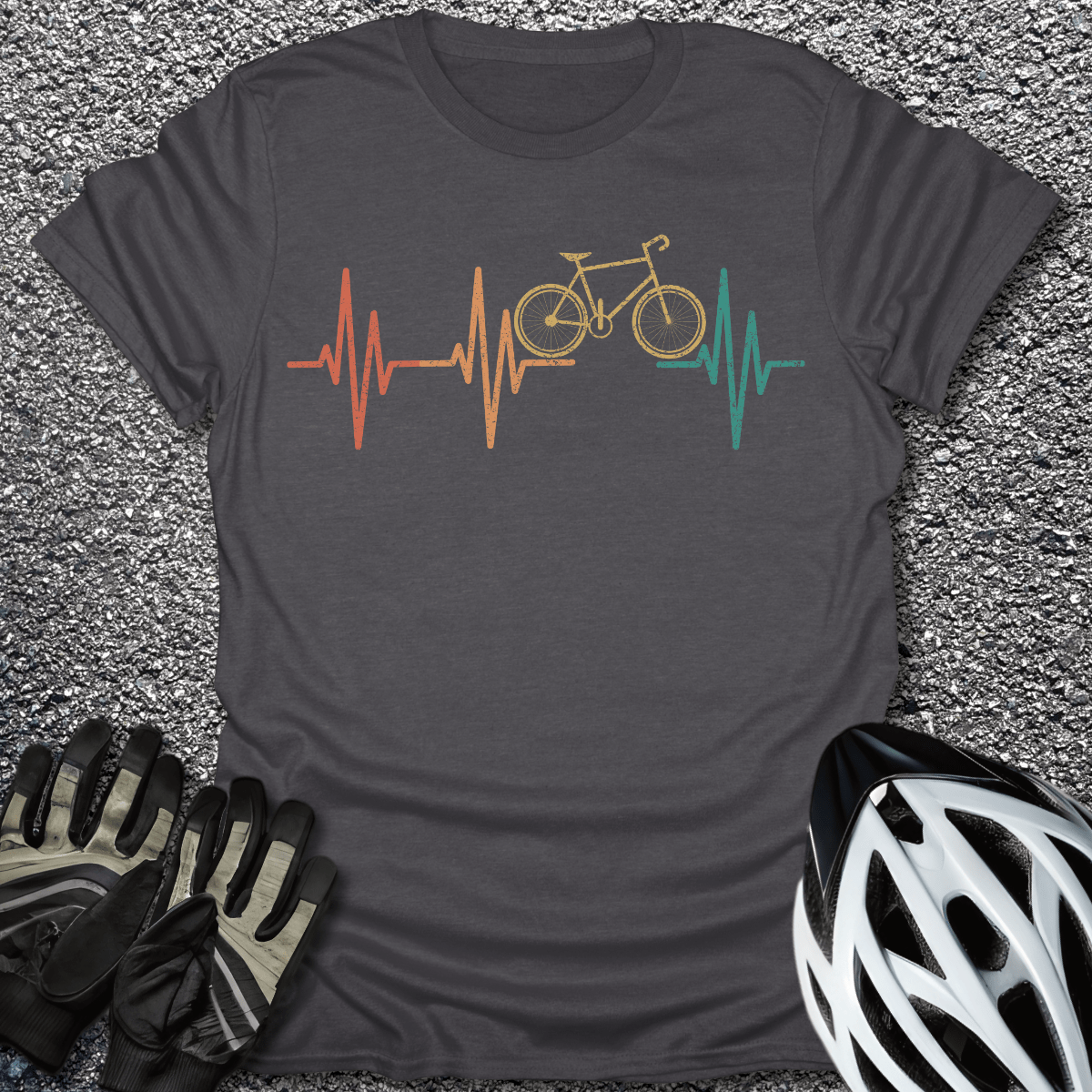 Bike Heartbeat T-Shirt in Dark Heather / S from CycleTees