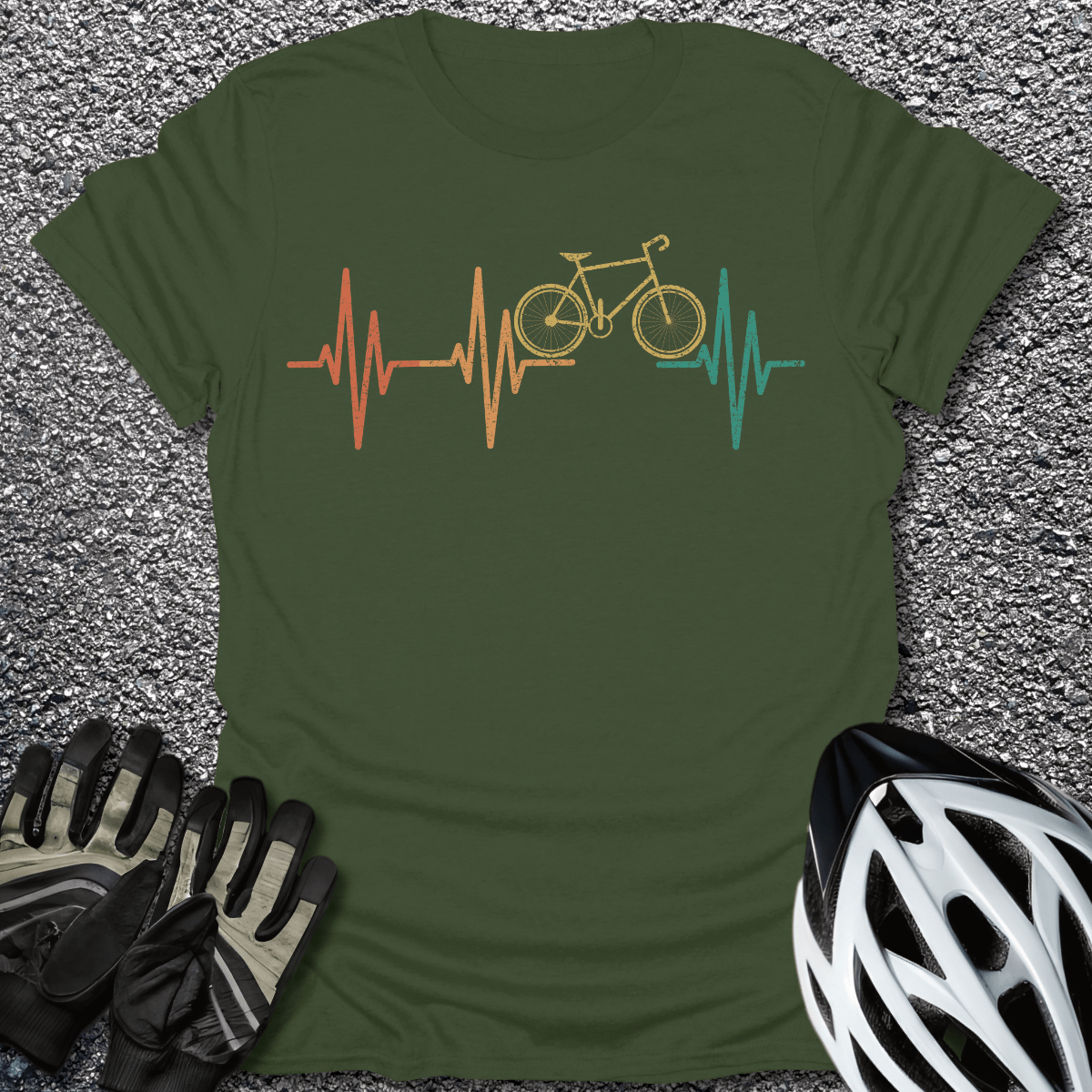 Bike Heartbeat T-Shirt in Military Green / S from CycleTees