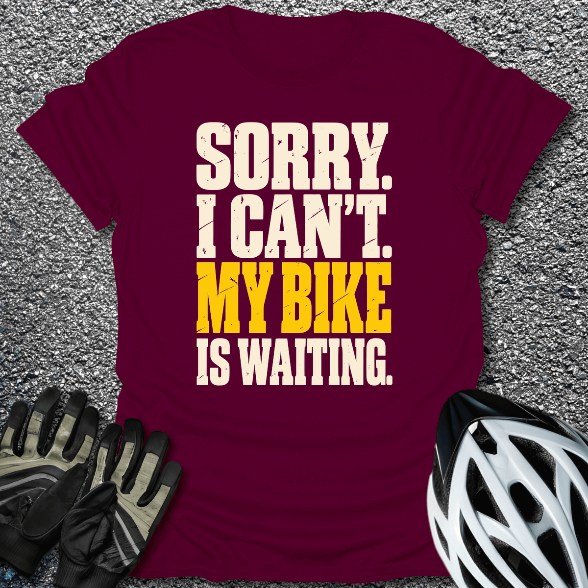 Bike Is Waiting T-Shirt in S / Maroon from CycleTees