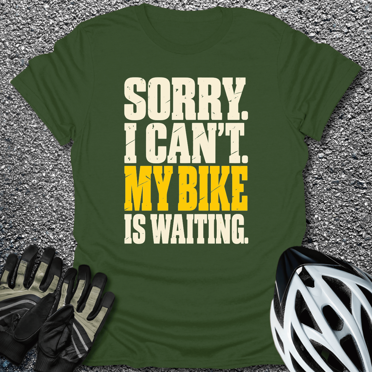 Bike Is Waiting T-Shirt in S / Military Green from CycleTees