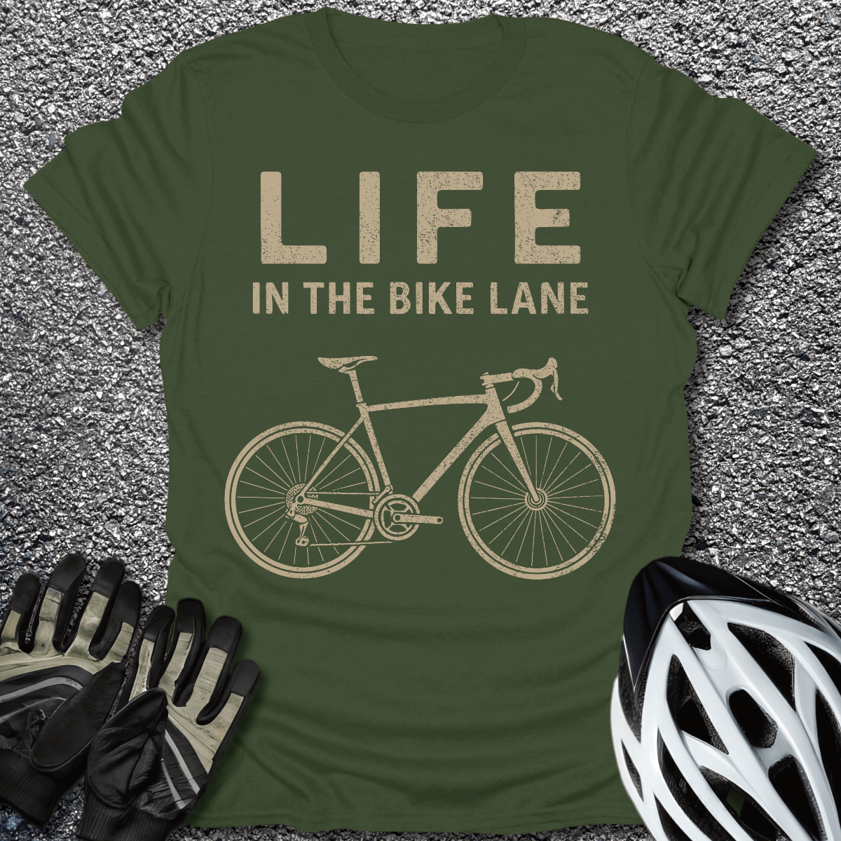 Bike Lane T-Shirt in Military Green / S from CycleTees