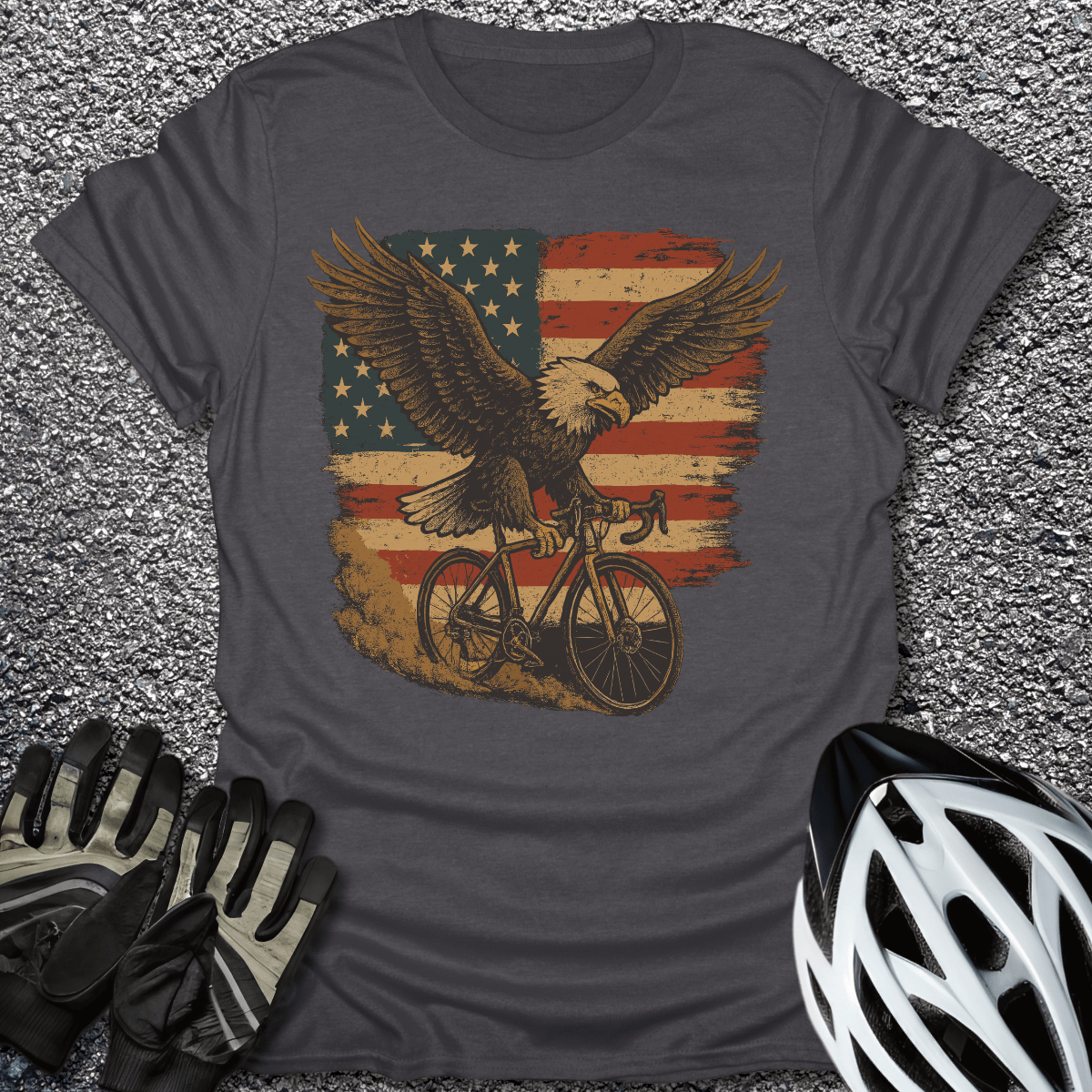 Bike Like an Eagle T-Shirt in Dark Heather / S from CycleTees