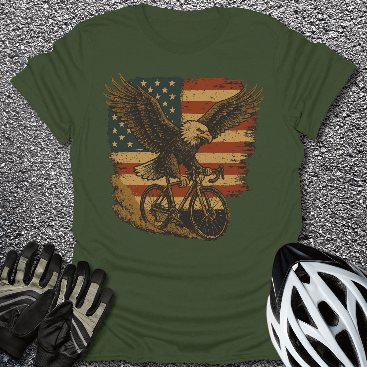 Bike Like an Eagle T-Shirt in Military Green / S from CycleTees