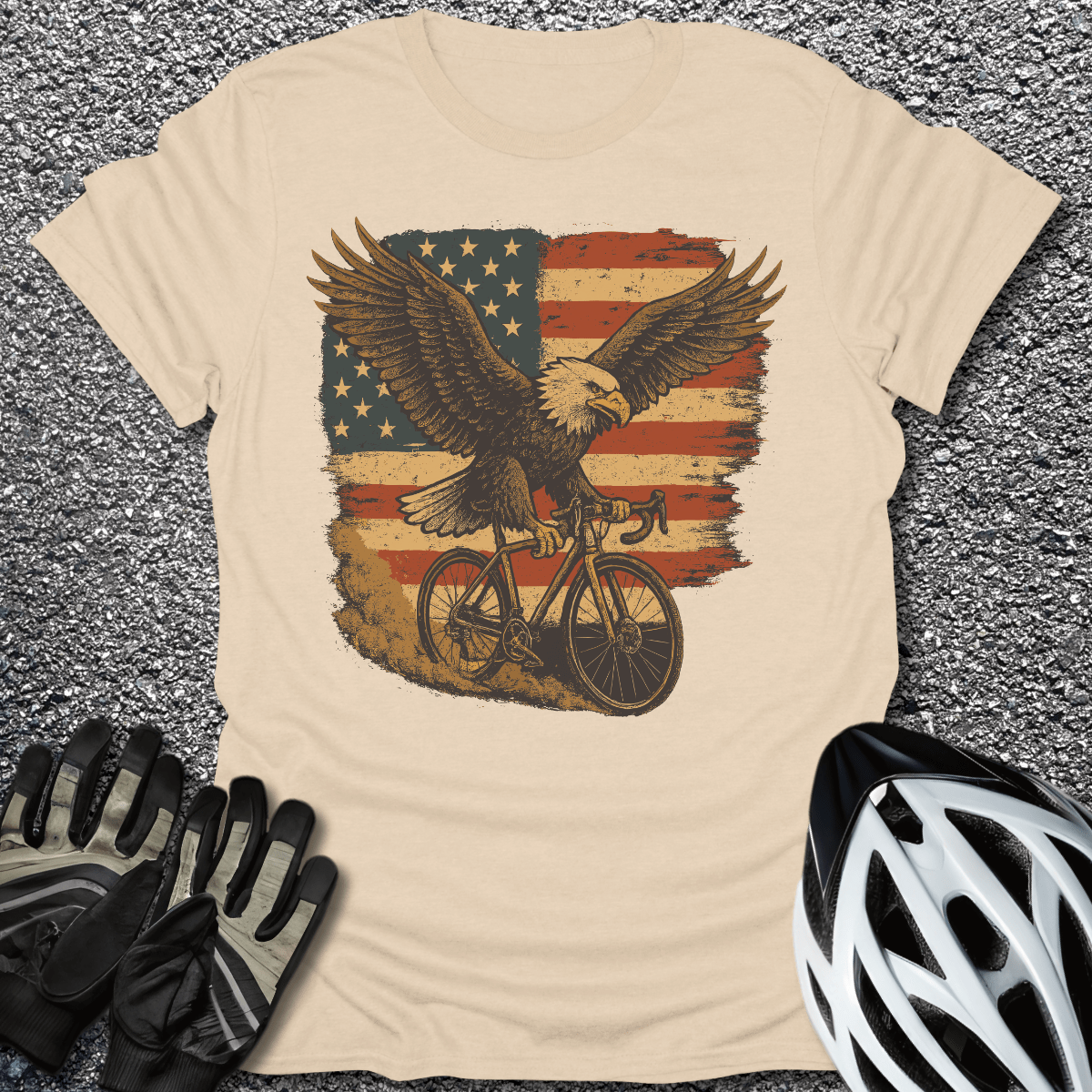 Bike Like an Eagle T-Shirt in Sand / S from CycleTees