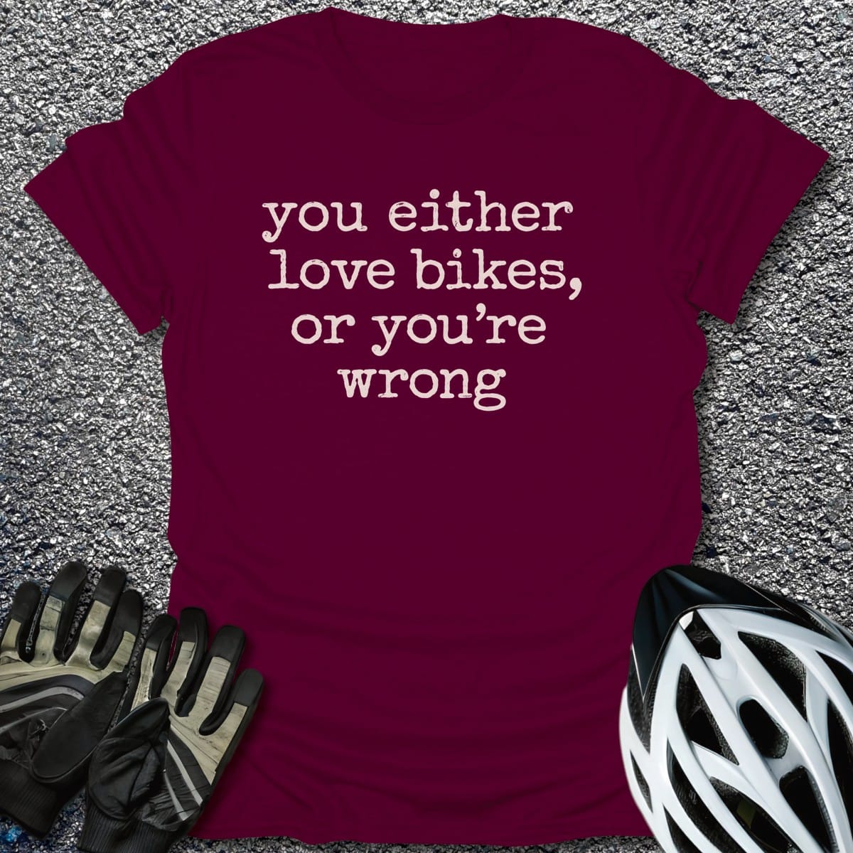 Bike Or Bust T-Shirt in Maroon / S from CycleTees