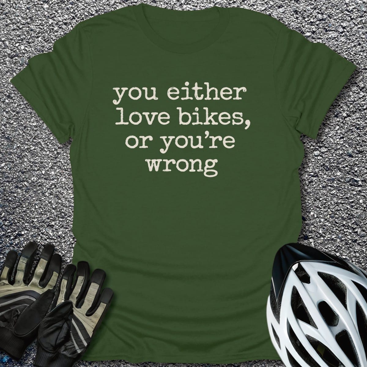 Bike Or Bust T-Shirt in Military Green / S from CycleTees