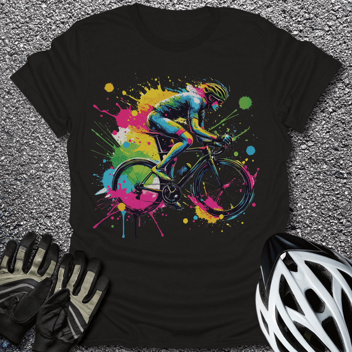 Bike Rider Splash T-Shirt in Black / S from CycleTees