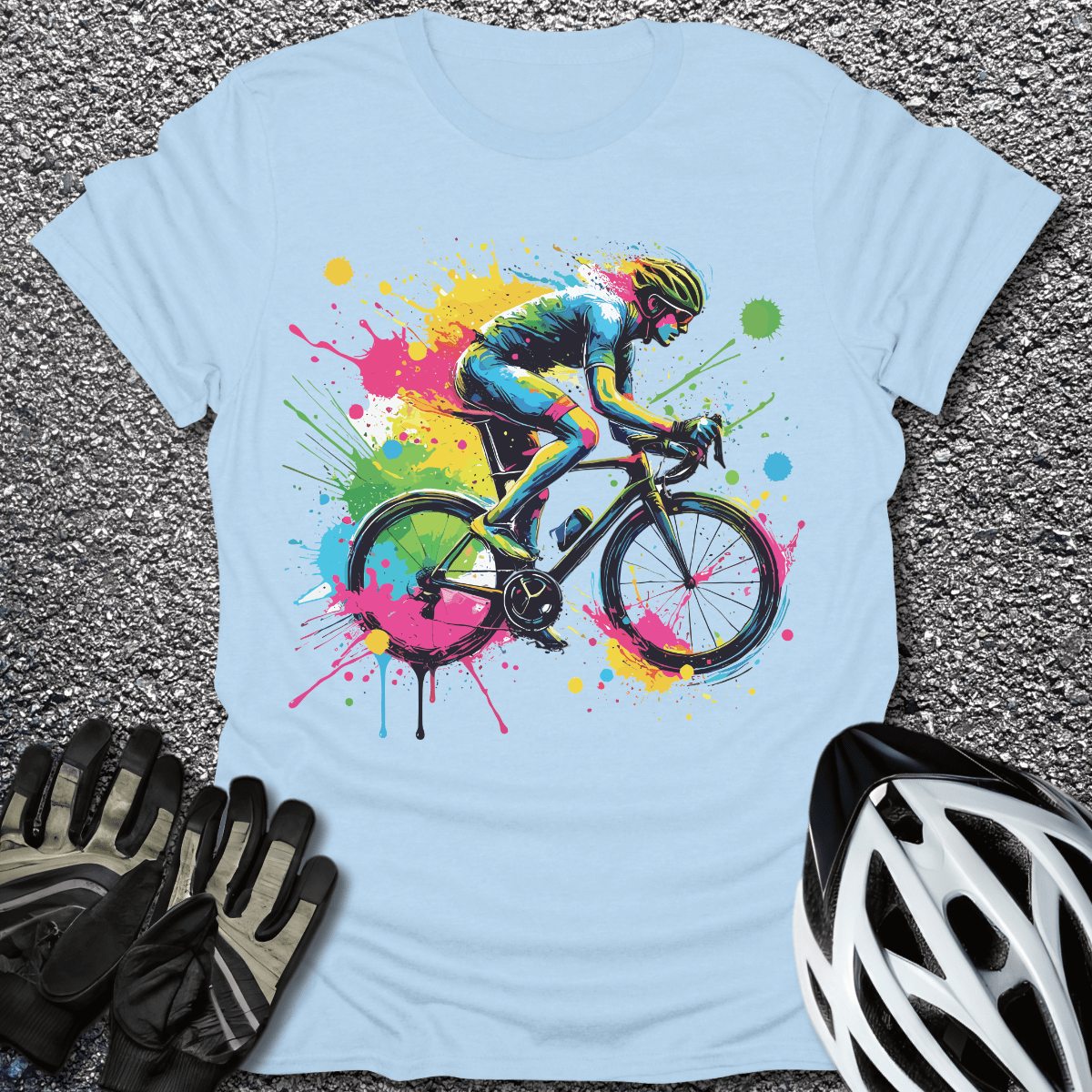 Bike Rider Splash T-Shirt in Light Blue / S from CycleTees