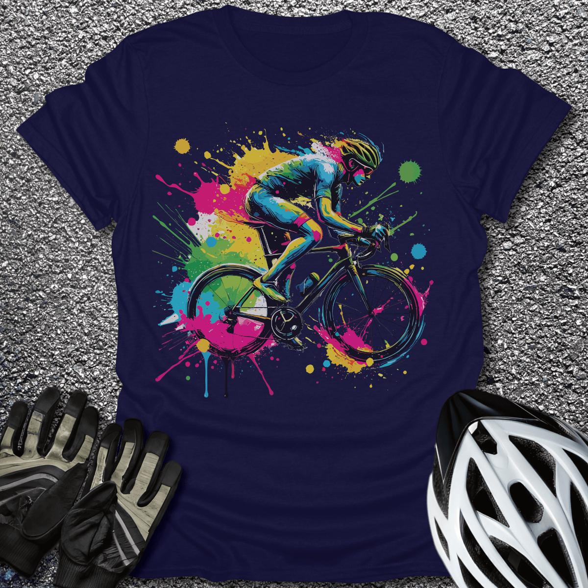 Bike Rider Splash T-Shirt in Navy / S from CycleTees