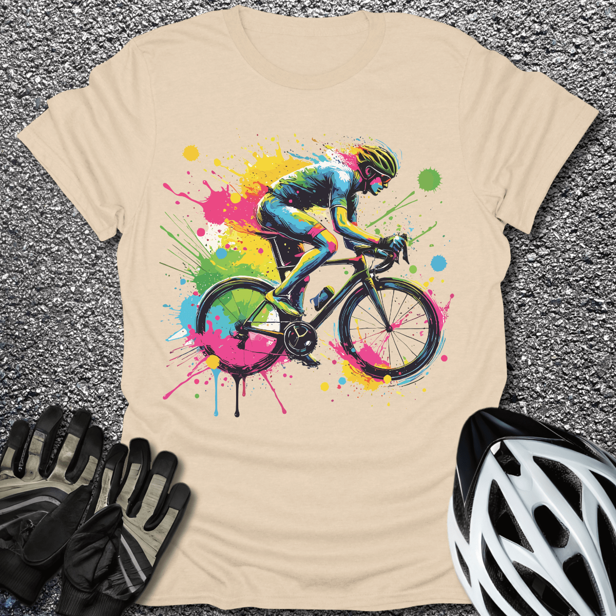 Bike Rider Splash T-Shirt in Sand / S from CycleTees