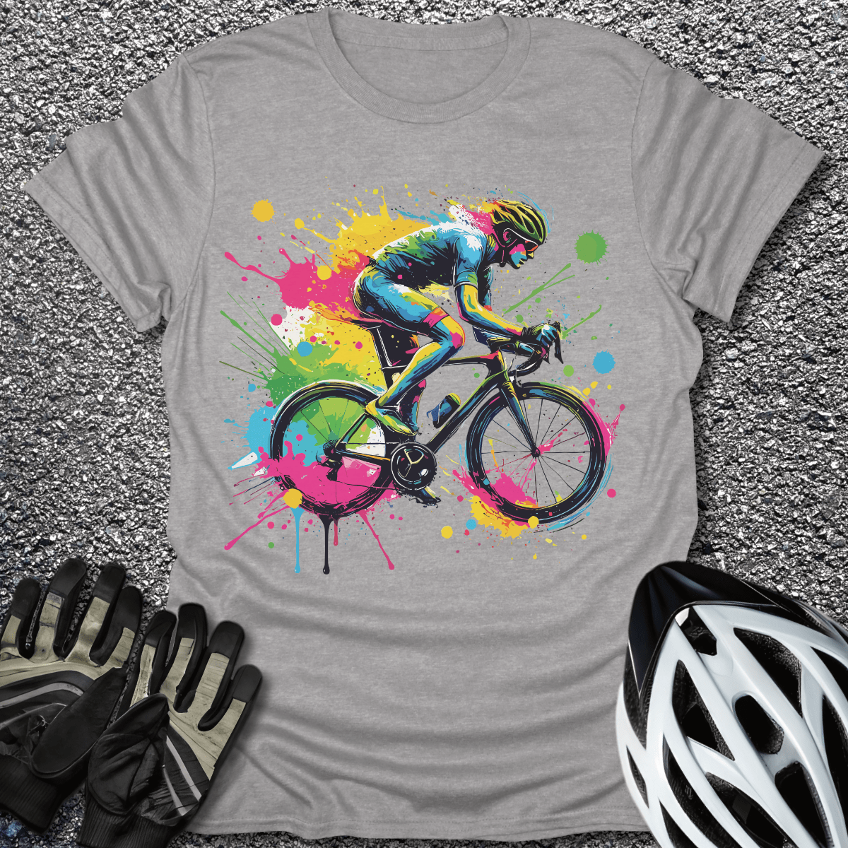 Bike Rider Splash T-Shirt in Sport Grey / S from CycleTees