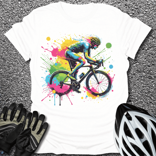 Bike Rider Splash T-Shirt in White / S from CycleTees
