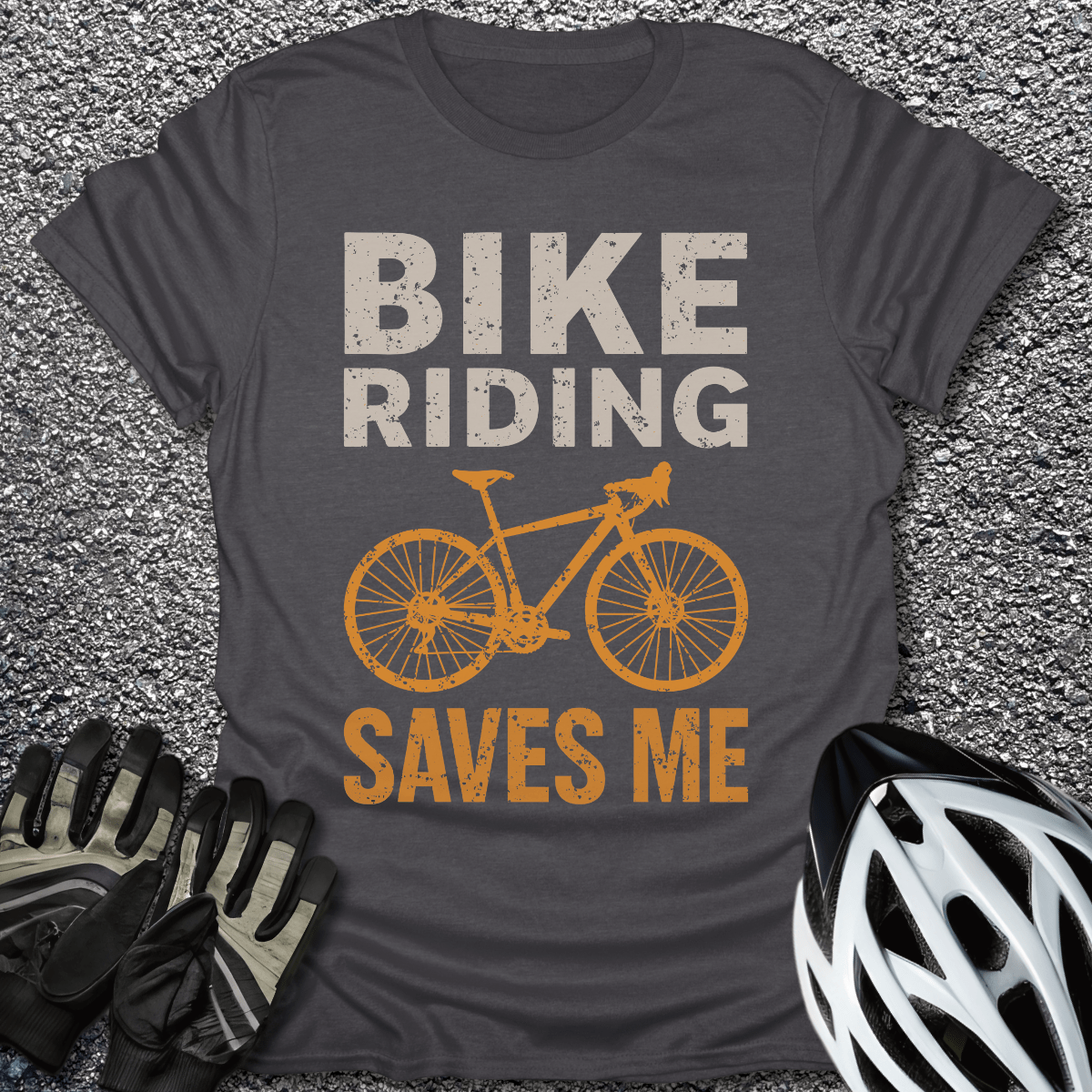 Bike Riding Saves Me T-Shirt in Dark Heather / S from CycleTees
