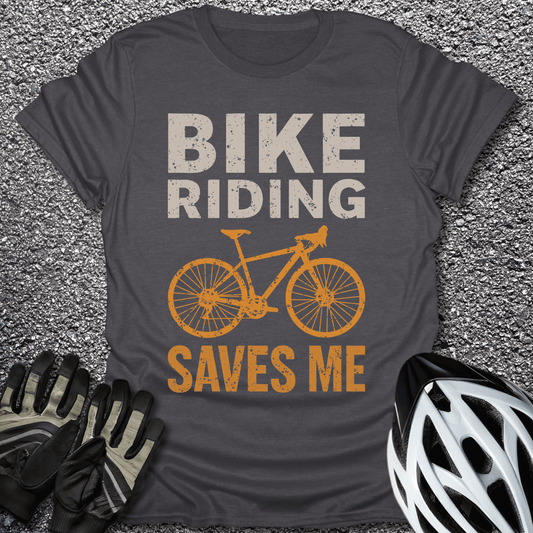 Bike Riding Saves Me T-Shirt in Dark Heather / S from CycleTees