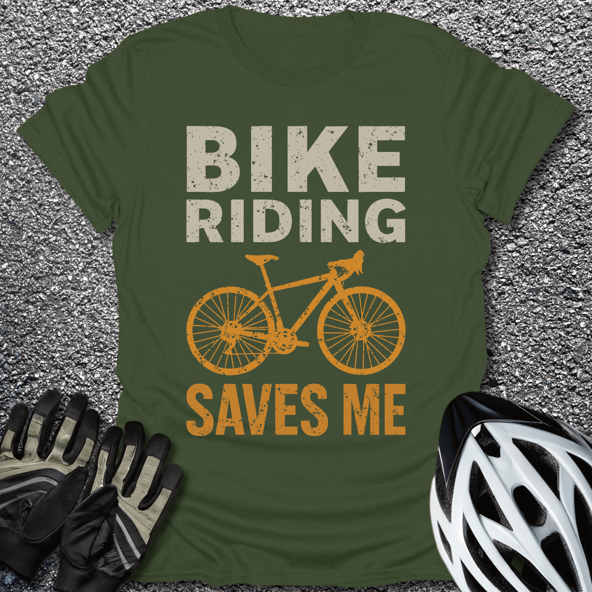 Bike Riding Saves Me T-Shirt in Military Green / S from CycleTees