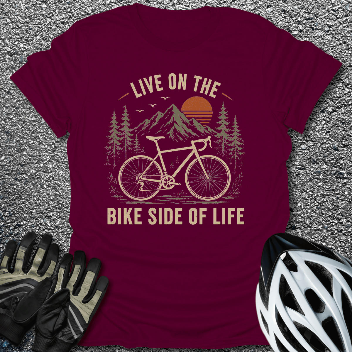 Bike Side Of Life T-Shirt in Maroon / S from CycleTees