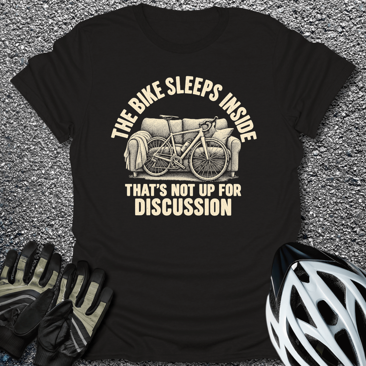 Bike Sleeps Inside T-Shirt in S / Black from CycleTees