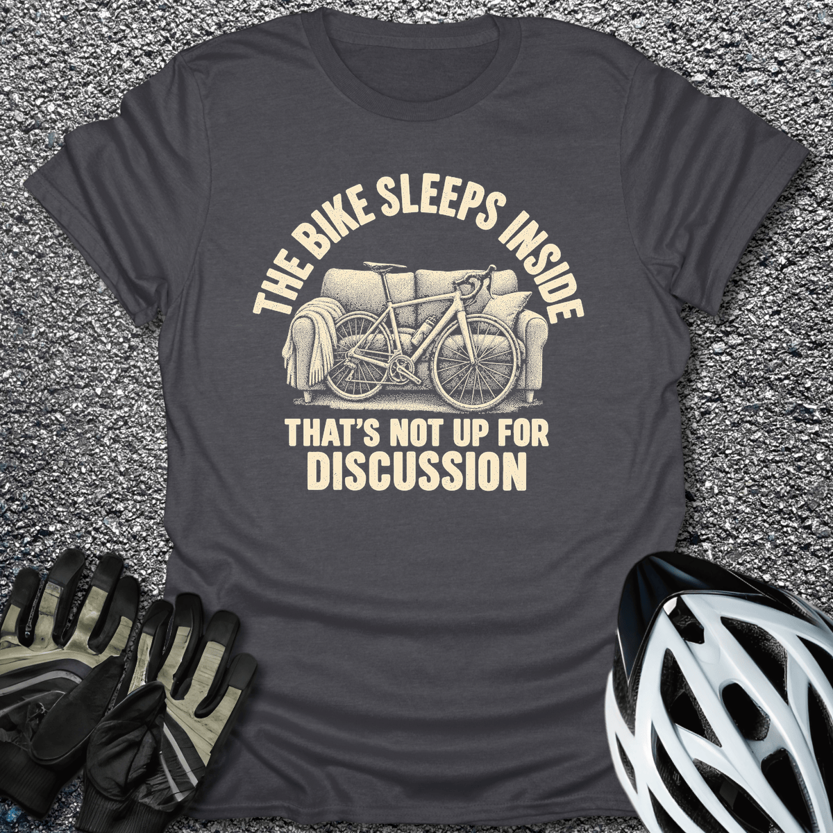 Bike Sleeps Inside T-Shirt in S / Dark Heather from CycleTees