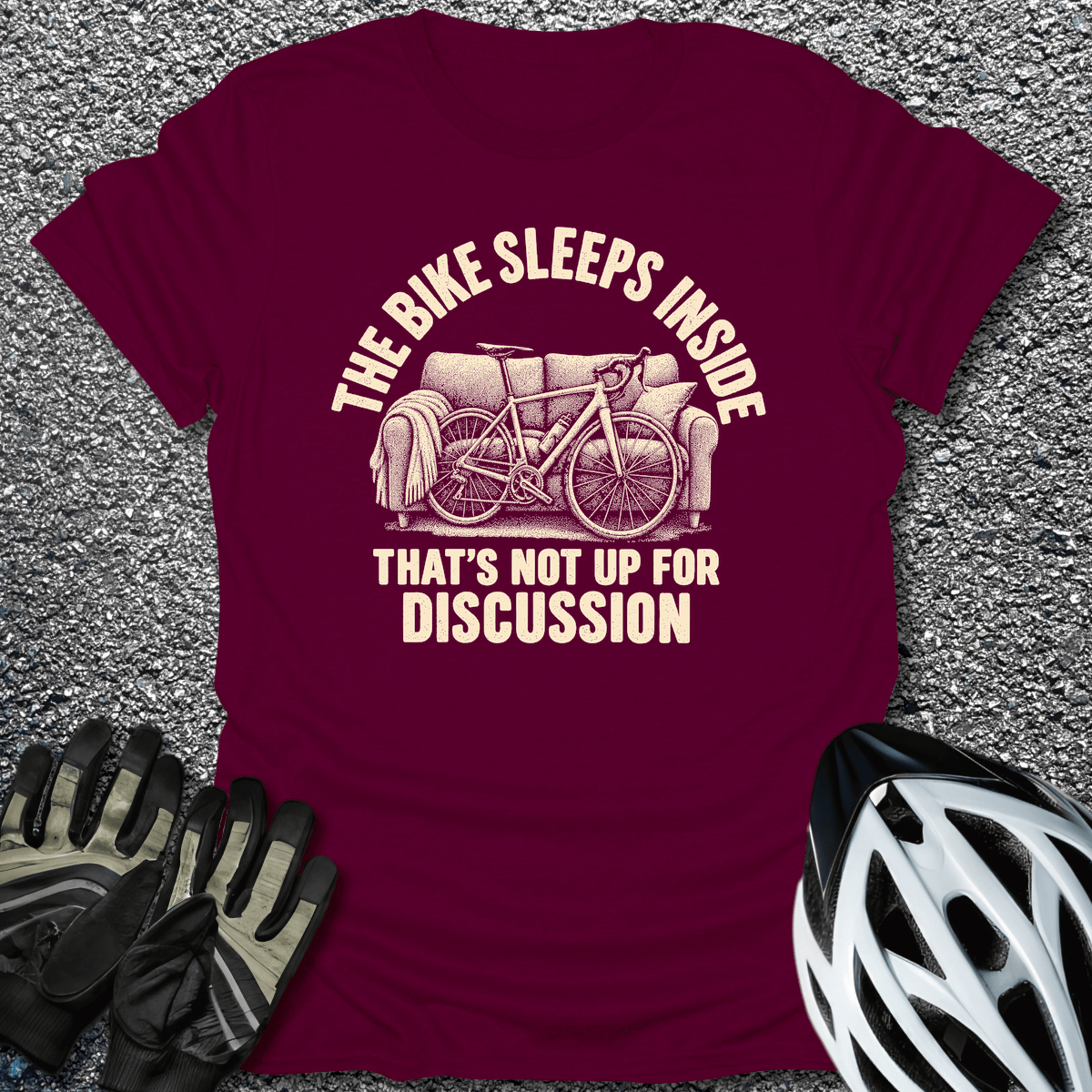 Bike Sleeps Inside T-Shirt in S / Maroon from CycleTees