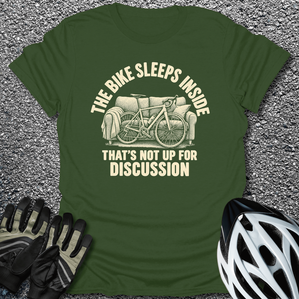 Bike Sleeps Inside T-Shirt in S / Military Green from CycleTees