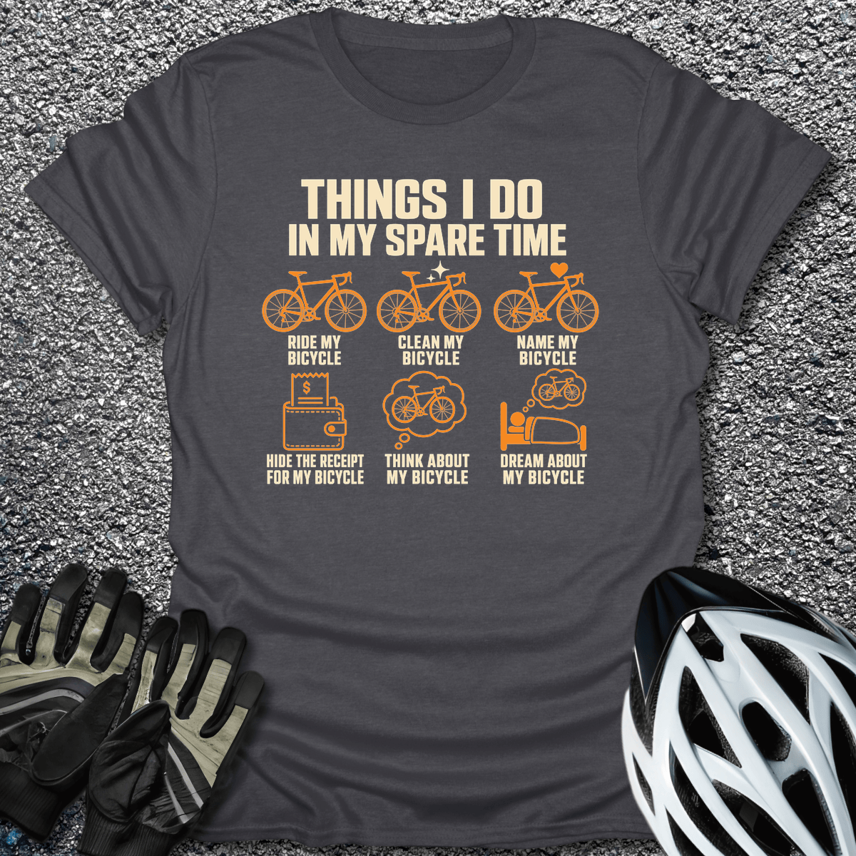 Bike Spare Time T-Shirt in Dark Heather / S from CycleTees