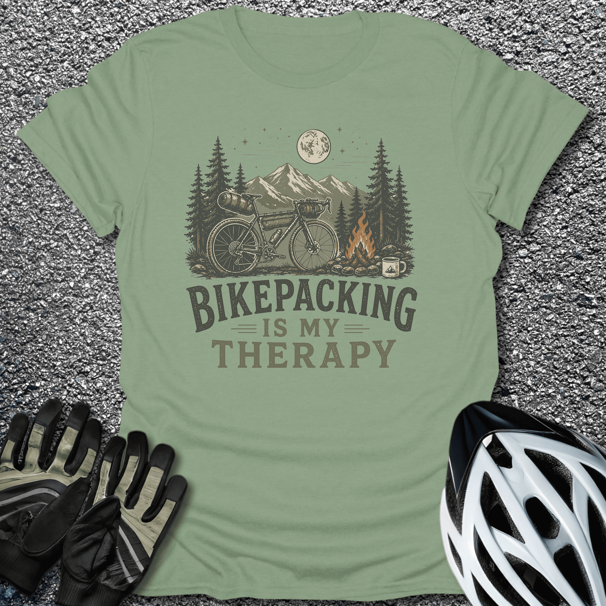 Bikepacking Therapy T-Shirt in Sage / S from CycleTees