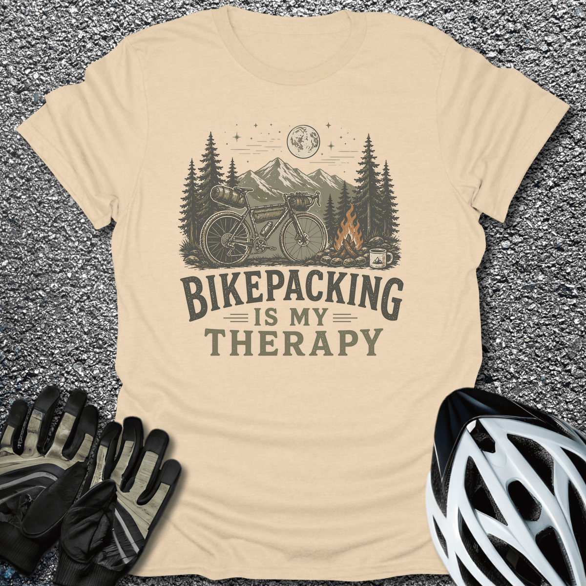 Bikepacking Therapy T-Shirt in Sand / S from CycleTees