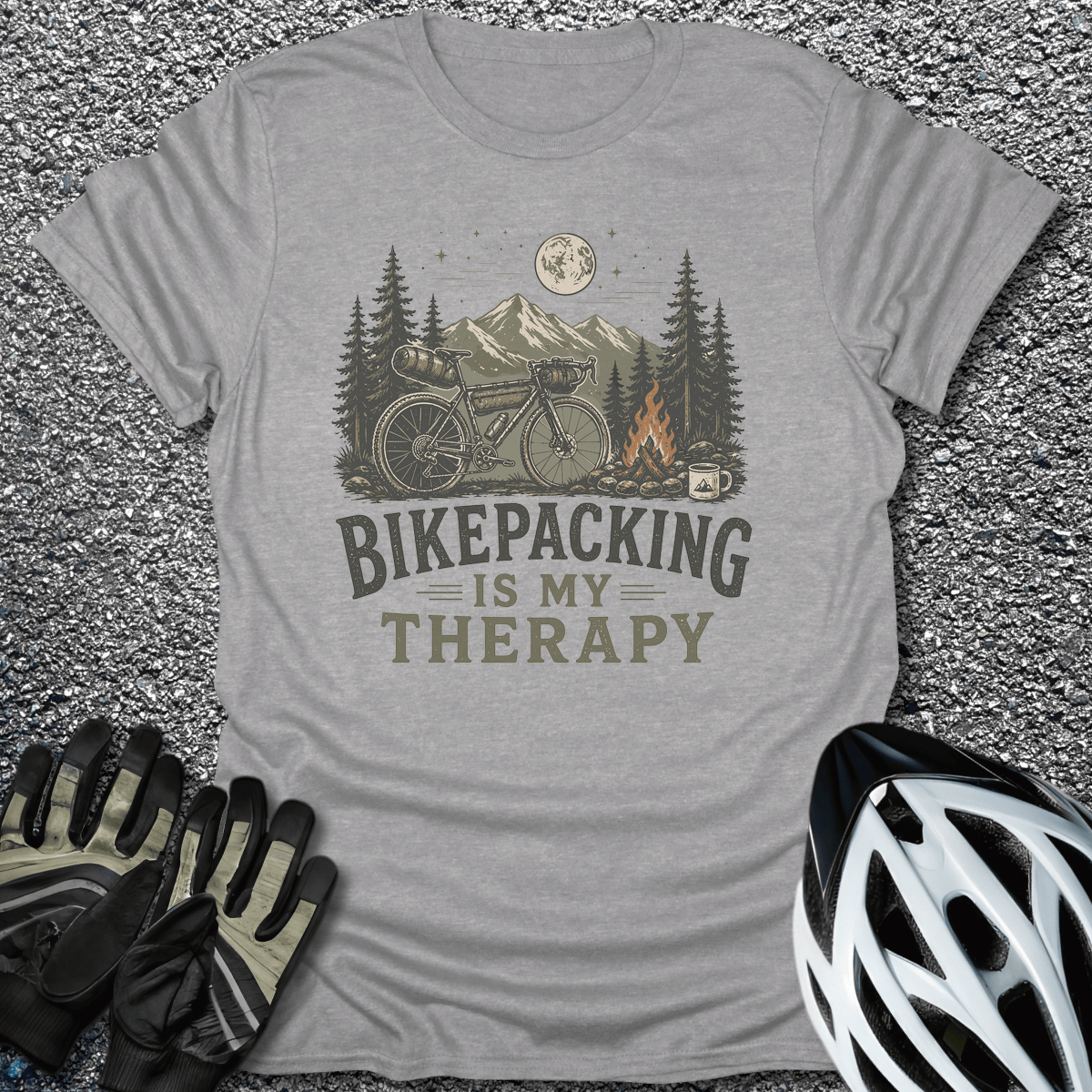 Bikepacking Therapy T-Shirt in Sport Grey / S from CycleTees