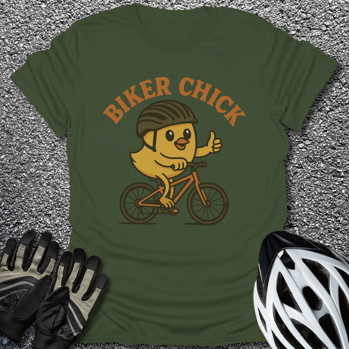 Biker Chick T-Shirt in Military Green / S from CycleTees