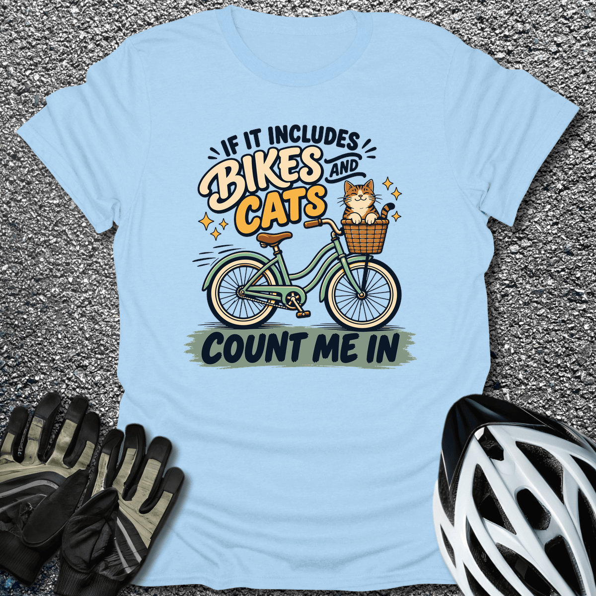 Bikes And Cats T-Shirt in S / Light Blue from CycleTees