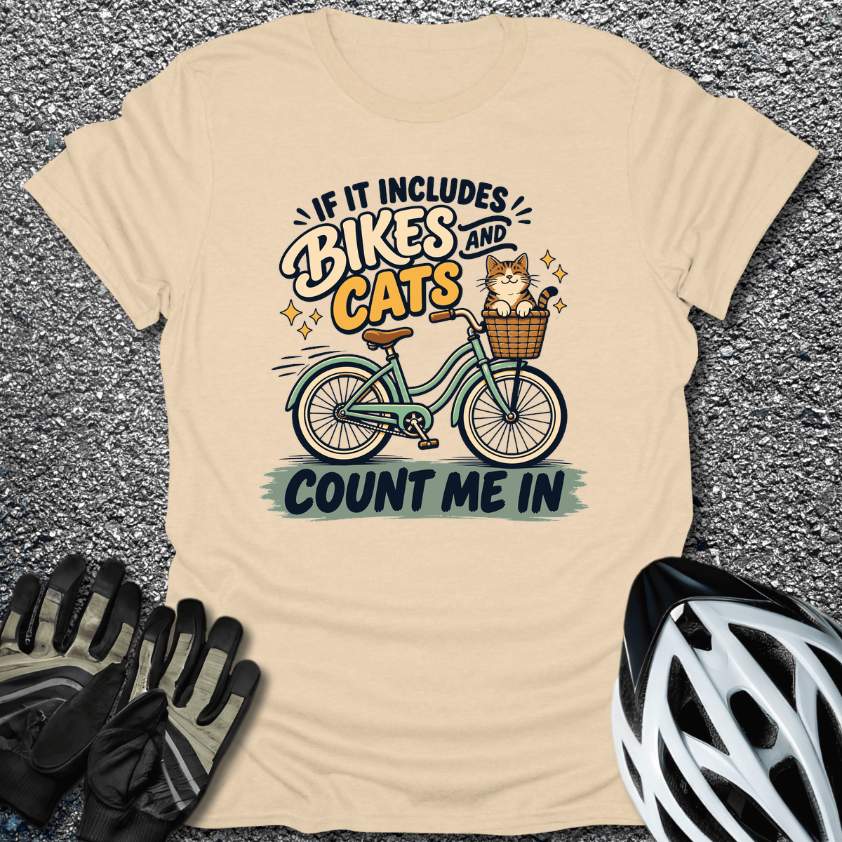 Bikes And Cats T-Shirt in S / Sand from CycleTees