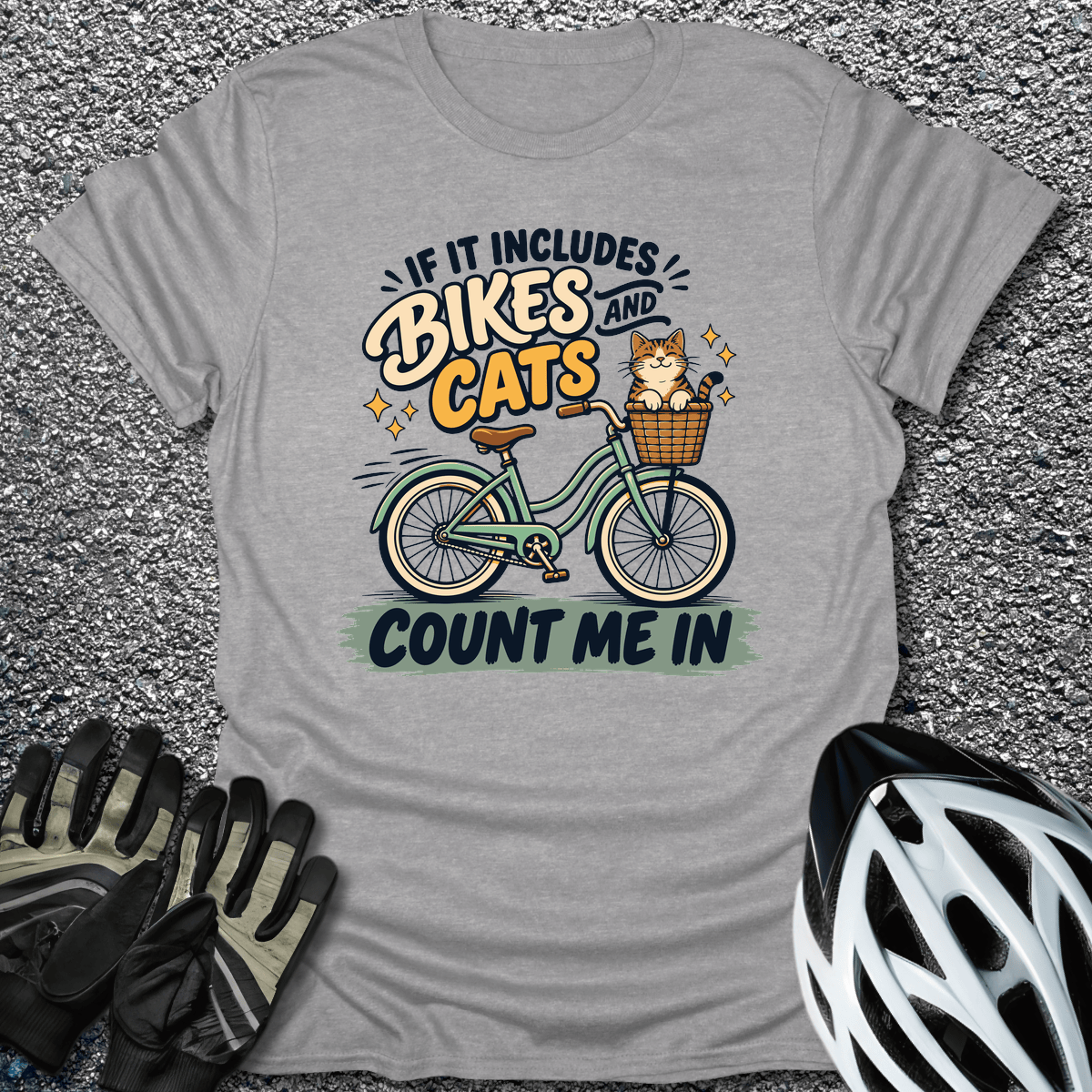 Bikes And Cats T-Shirt in S / Sport Grey from CycleTees