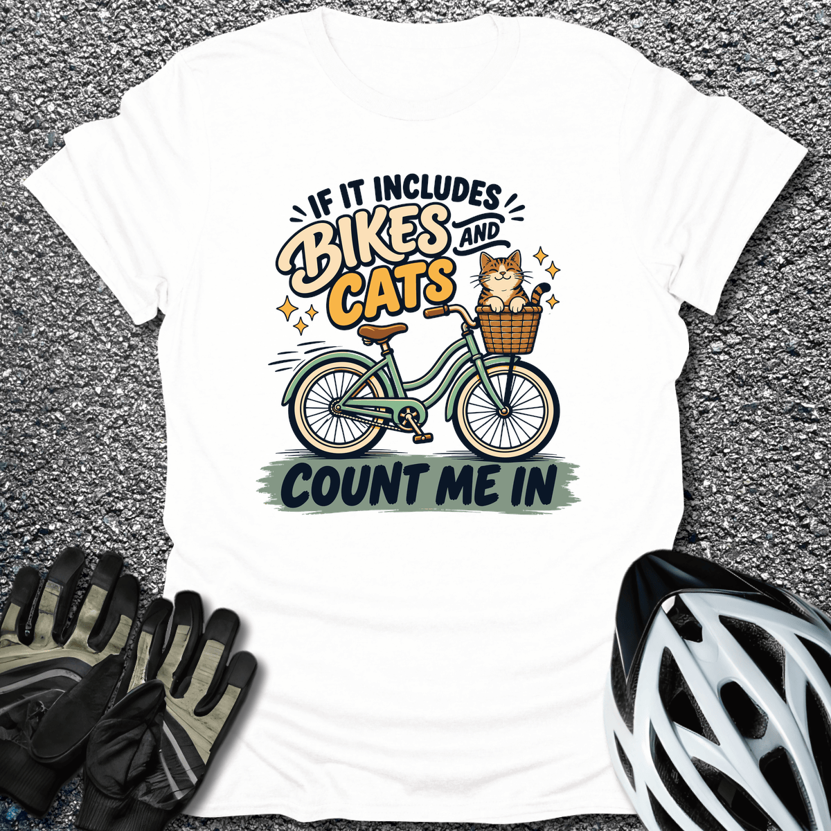 Bikes And Cats T-Shirt in S / White from CycleTees