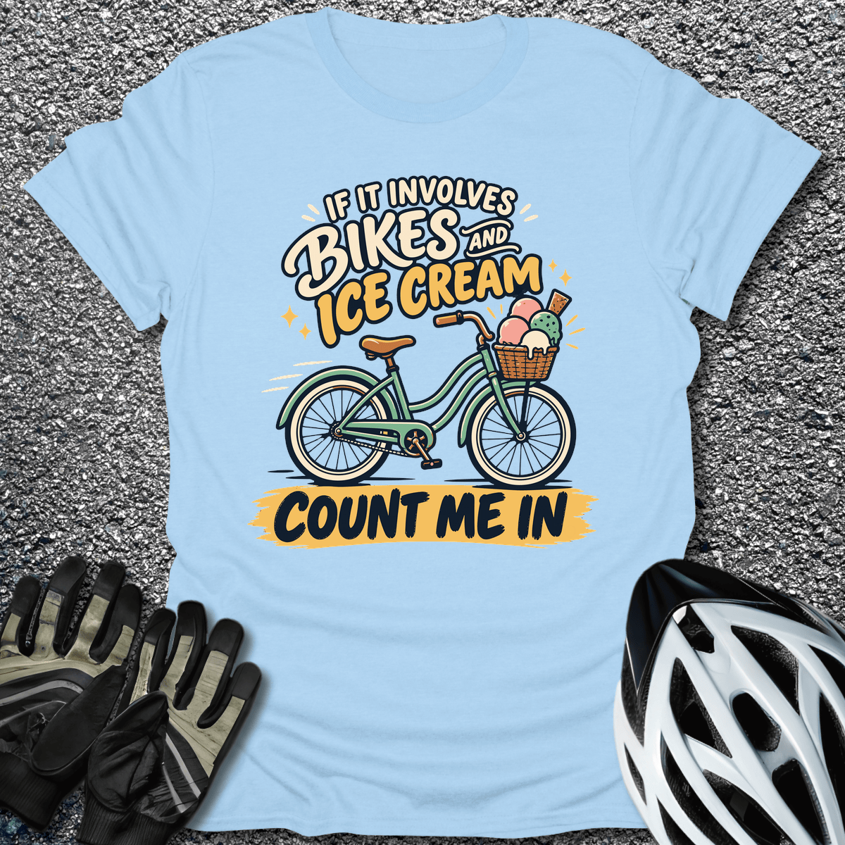 Bikes And Ice Cream T-Shirt in S / Light Blue from CycleTees